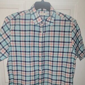 Sonoma Men's Plaid Shirt Size Medium * Short Sleeve Shirt * Button-up Shirt Teal